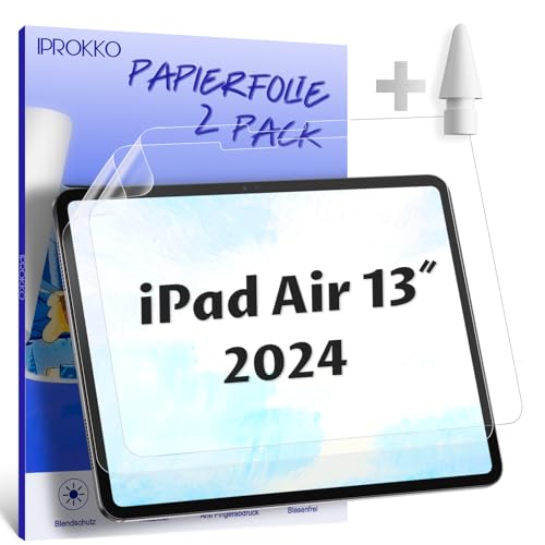 IPROKKO [2 Stück Like Paper Folie kompatibel für iPad Air 6.Generation 13 Zoll M2 2024, Matte Schutzfolie Papierfolie Displayschutz Papier Film Blendfreiem Screen Protector zum Zeichnen, Schreibe