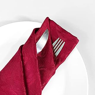 WedDecor Cotton Polyester Damask Table Napkins Swirl Pattern Style 1 For Wedding Receptions, Dining, Banquets, Events & Parties Table Decorations, 20 Inch, Red, 10pcs
