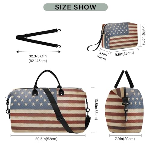 Large Travel Duffel Bag, American Retro Vintage Sports Tote Gym Bag, Shoulder Weekender Overnight Bag for Women Men, Carry On Luggage with Toiletry Bags3