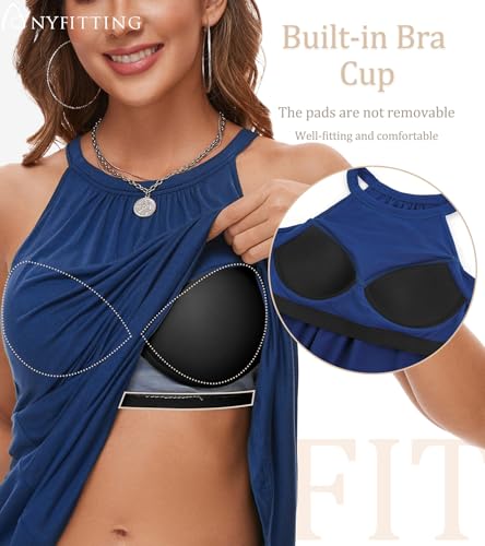 Image of ANYFITTING Summer Dress with Built in Bra Casual Beach Sundress Flowy Halter Mini Short Dresses for Women 2026