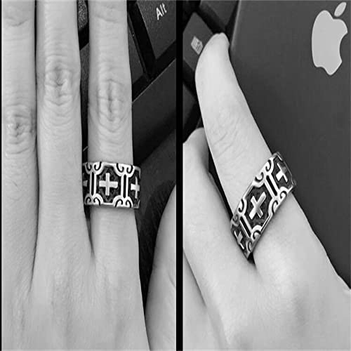 Image of Caiyao Personality Retro Cross Ring Vintage Stainless Steel Band Style Biker Ring