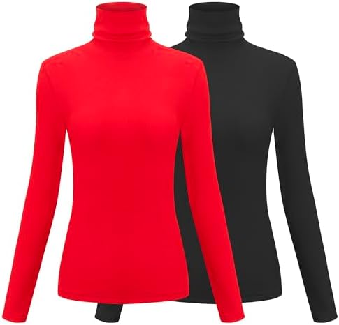 Herou 2 Pack Womens Long Sleeve Turtleneck Slim Fitted Lightweight Casual Active Layer Tops Shirts