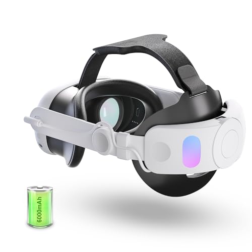 VR Head Strap with 6000mAh Battery Pack for Meta Quest 3/Quest 3S VR Headset, MVIIOE Quest 3 Accessories Adjustable Headstrap Replacement with Digital Display, LED Indicator Lightweight (White)