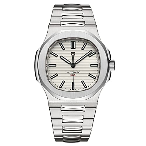 Pagani Design 1728 elegante reloj mecánico automático de acero inoxidable completo zafiro sintético 100 m impermeable luminoso deportes relojes de pulsera, blanco, Pulsera Cover