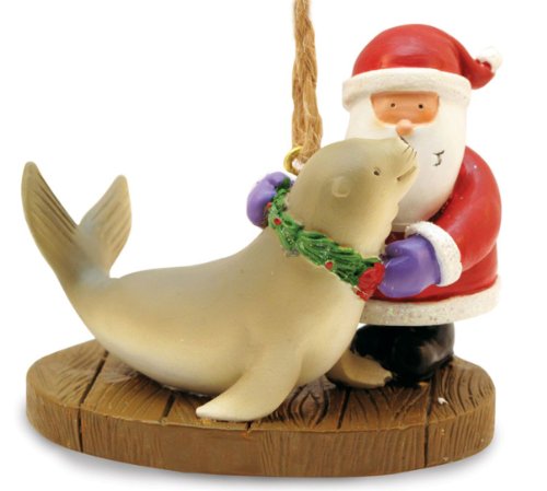 Santa with Holiday Harbour Seal Christmas Ornament