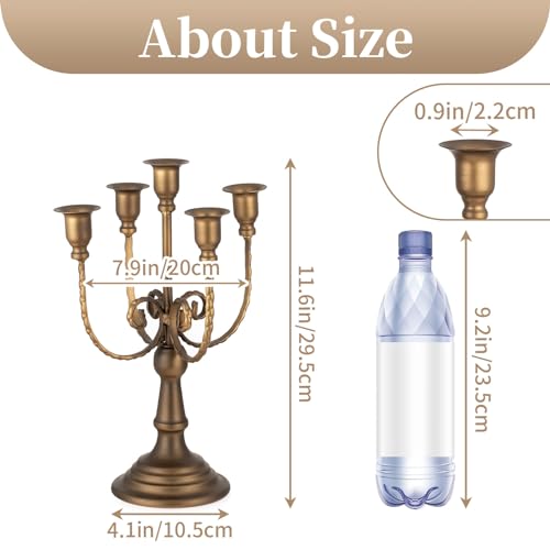 Miniatura 5 de Sziqiqi Candelabros De 5 Brazos Portavelas Vintage, 29.5cm Candelabro Candelero Decorativos Metal Para Mesa De Comedor Café Chimenea Mantel Decoración, Bronce
