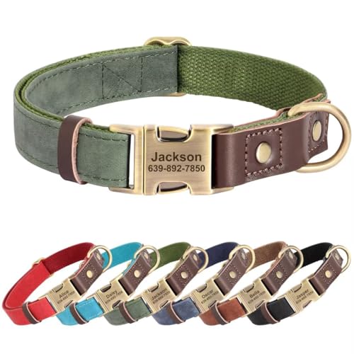 Image of Personalized PU Leather Dog Collars,Quick Release Buckle,Green,S
