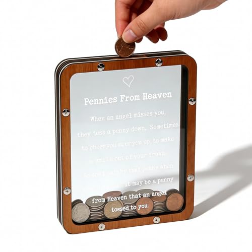 Jevuoyee Brown Wooden Piggy Banks, Pennies Heaven Bank with Transparent Window, Coin Box Memorial Gifts for Kid Family, Friends, Home Decor Money Boxes