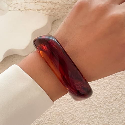 2PCS Chunky Acrylic Bracelet for Women Large Square Resin Cuff Vintage Open Bangle Bracelets Wide Geometric Jewelry2