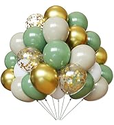Sage Green Gold White Balloons, 67pcs 12 Inch Sand White and Green Gold Confetti Party Balloons f...