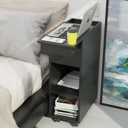 HaodaCulture Mesitas de Noche Pequeñas, mesitas de Noche 25 cm con Ruedas móviles, Cubierta Deslizante Superior, Compartimento Abierto, Armario de Almacenamiento 45x25x70cm