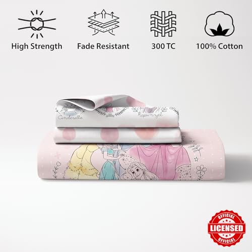 Image of Sassoon Disney Princess Digital Printed 100% Cotton Bedsheet with 2 Pillow Covers in 300TC