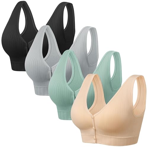 Image of Angelhood Front Close Wireless Bras for Women, Smoothing Padded Bralette, Comfortable Snap Closing Bras, 4 Pack