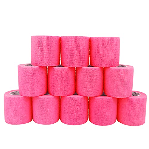 COMOmed - Vendaje médico microporoso y cohesivo, venda de crepé autoadhesiva, vendaje envolvente veterinario para caballos, caucho natural, 5 cm x 4,5 m, hombre, hombre, rosa, 12 rolls