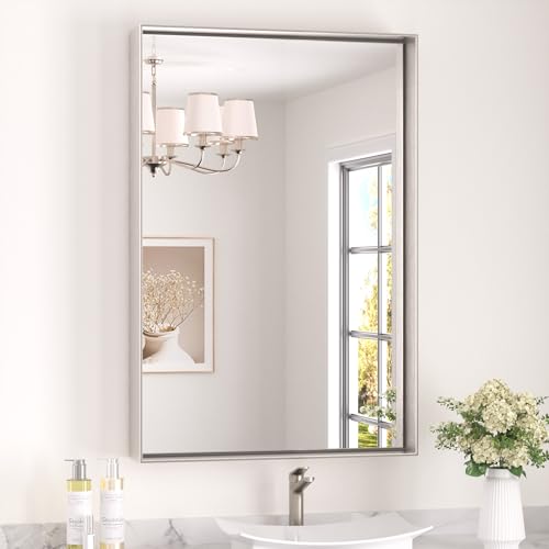 Image of Keonjinn 24x36 Inch Nickel Bathroom Mirror for Over Sink, Rectangular
