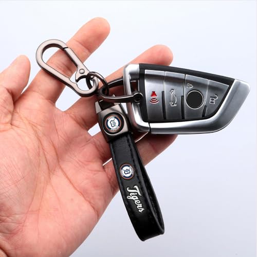 Image of Car Keychain Keyring for Detroit Tigers Baseball Fans,Detroit Tigers Accessories Women /Men's Keychains for Vehicles,Leather Key Ring Lanyard Car Key Fob Holder,Key Fob Keyring Replacement