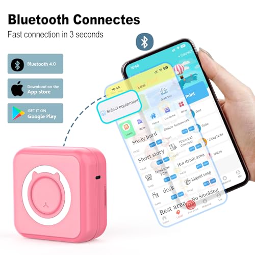 HUIJUTCHEN Mini Pocket Printer Portable Thermal Photo Printer with 10 Rolls Printing Paper for Android or iOS APP, Bluetooth Inkless Printer Labler Maker (Pink) - Image 4