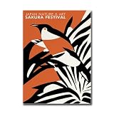 HSHYXARTYX Peinture sur toile Poster et impression photos japonaises Orange Oiseau noir Art Exposition Poster Salon Chambre Décoration 30,5 x 45,7 cm