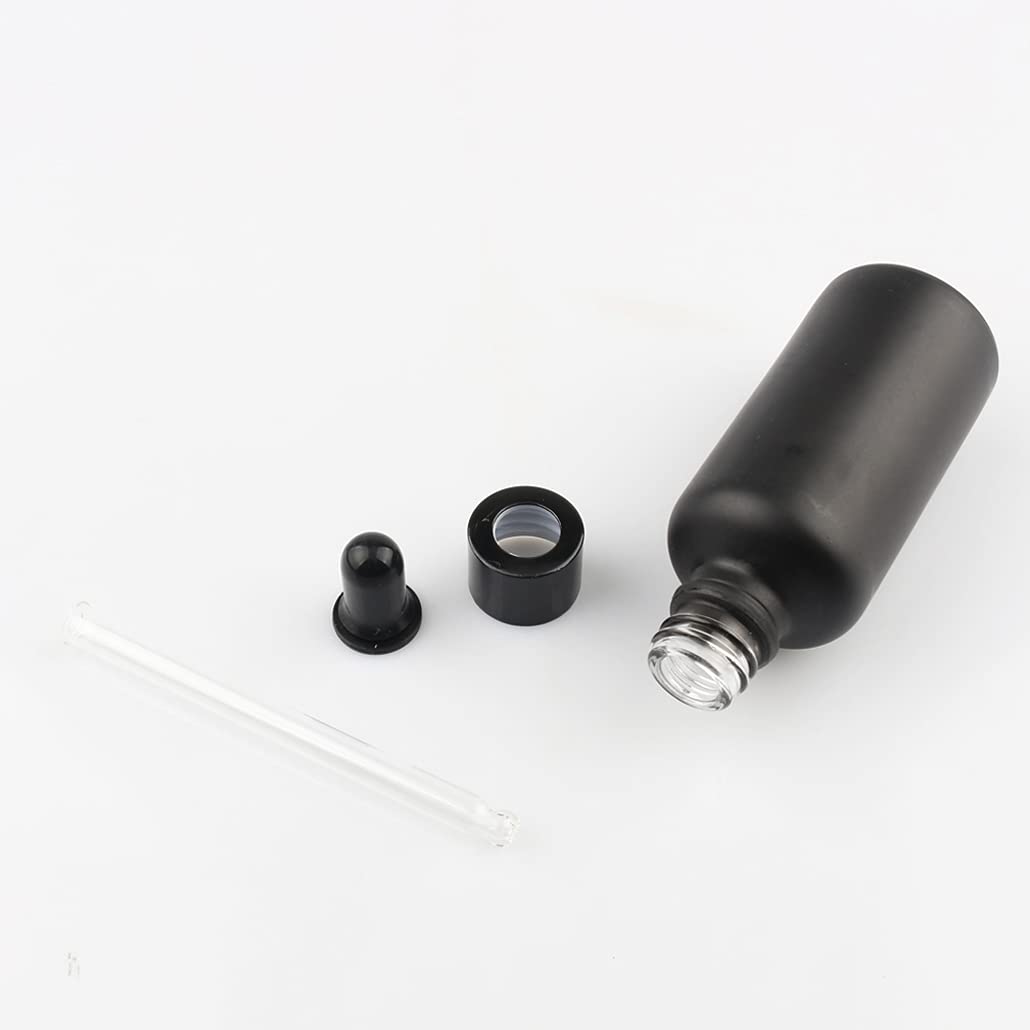 24 Piezas Negro Mate Frasco Cuentagotas Cristal 50ml, Botellas Cuentagotas Vacío con Pipeta de Vidrio Negro, para Fragancias de Aromaterapia de Aceites Esenciales, Masaje, Viaje