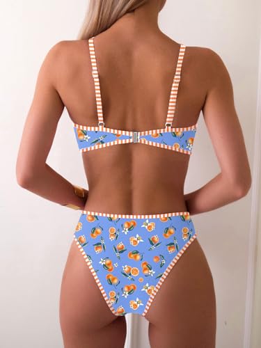 Image of Fanuerg Women's Triangle Bikini Sets O Ring Linked Two Piece Swimsuits Floral Printed Cheeky Bathing Suit