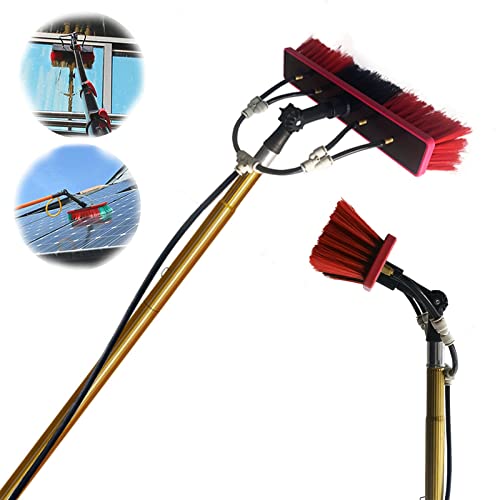 Brosse télescopique pour vitres avec perche alimentée en eau pour nettoyage extérieur