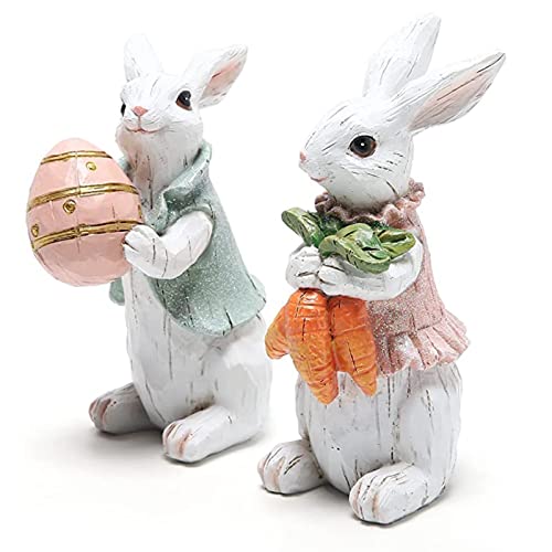 Estatuetas de coelho | Enfeites de coelhinho da Páscoa pacote com 2, estatuetas coloridas de coelhos
