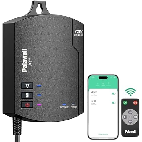 Low Voltage Landscape Transformer,72 W WiFi Outdoor Lighting Transformers with Timer,120V AC to 12V DC for Pathway Lights, Work with Alexa & Google Home,Smart App Remote Control Cover