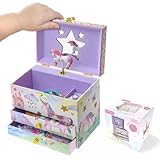 Jewelkeeper Musical Jewelry Box with 2 Pullout Drawers, Glitter Rainbow and Stars Unicorn Design, The Unicorn Tune