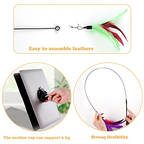 Cat Feather Toys Interactive Cats - Dorakitten Cat Powerful Suction Cup Handheld Teaser Wand Toy And 5Pcs Replacement Feather With Bell For Kitty Kitten Scratching Exercise Indoor #TOP3