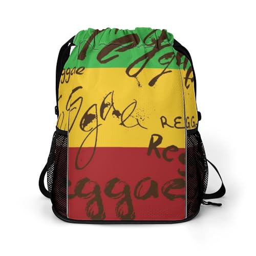 Drawstring Backpack Bag with Shoe Compartment Gym Sports Travel Dry And Wet Separation Light Jamaica Reggae(Reggae)