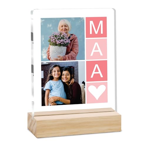 Image of Giftplease Customized Photo Frame With Wooden Stand | Personalised Printed Photo & Text Frame | Gift For Mom | Birthday | Mother's Day | (Transparent, 6x8 Inches, Tabletop) m 13