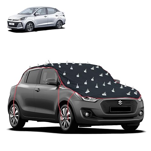 Image of Dog Protection Spike Car Cover for Hyundai Aura Bonnet to Roof Easy Installation with 4 Elastic Hook Strap | Anti-Scratch Soft Cotton Inner | Complete Protection from Street Dogs & Monkeys
