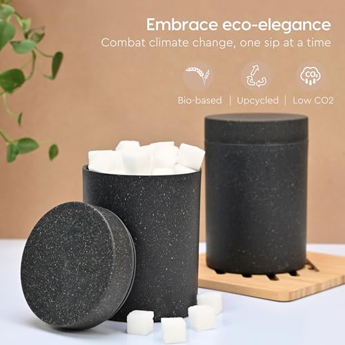 Image of Eha Earth Friendly Canister With Air Tight Lid | Food Storage Container Jars Set Of 3 | Microwave Safe | Made With Rice Husk And Bamboo Fibers | 700Ml | Charcoal,Multicolor