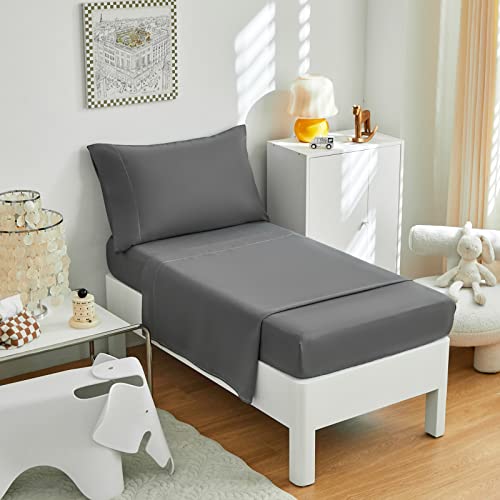 Dark Gray Quilted Toddler Bedding Set 4 Pieces Summer Toddler Bed Quilt Set Includes Toddler Size Bedspread , Flat Sheet, Fitted Sheet And Pillowcase #TOP2