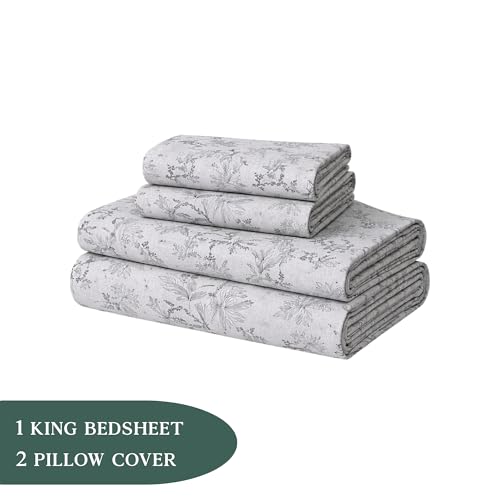 Image of THEA Elastic Fitted Double Bedsheet Set| 100% Cotton Like Soft Fabric | Double Bedsheet for Double Bed (72 X 78 x 6 inches) with 2 Pillow covers,Silver Grove