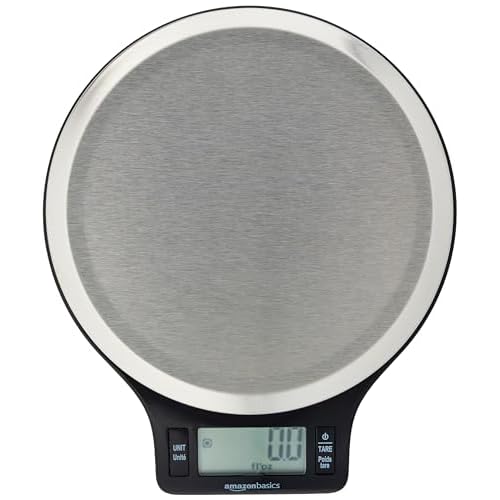 Amazon Basics Digital Kitchen Scale with LCD Display, Batteries Included, Weighs up to 11 pounds, Black and Stainless Steel