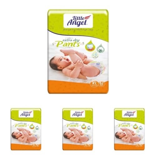 Image of Little Angel Extra Dry Baby Pants Diaper, Extra Large (XL) Size, 42 Count, Super Absorbent Core Up to 12 Hrs Protection & Wetness Indicator, Pack of 4, Over 12kg