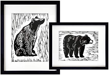 BEZALEL Unframed Black Bear Art Prints - 8x10 Inches Balck and White Bear Wall Artwork Painting for Bedroom, Guestroom, Studio - Lodge, Cabin Bear Pictures Decor Set of 2