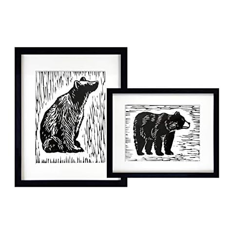 BEZALEL Unframed Black Bear Art Prints - 8x10 Inches Balck and White Bear Wall Artwork Painting for Bedroom, Guestroom, Studio - Lodge, Cabin Bear Pictures Decor Set of 2 Cover