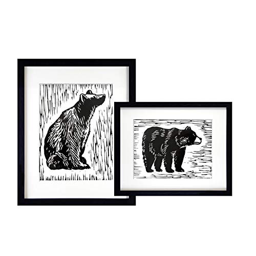 Bezalel Unframed Black Bear Art Prints - 8X10 Inches Balck And White Bear Wall Artwork Painting For Bedroom, Guestroom, Studio - Lodge, Cabin Bear Pictures Decor Set Of 2 #TOP21