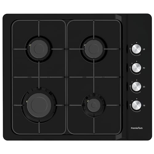 Premiertech Piano Cottura A Gas, 4 Fuochi, 60Cm, Smaltato Nero, Da Incasso 56X48Cm, Acciaio Inox, Predisposto Metano E Kit Ugelli Gpl Inclusi, P460Bl