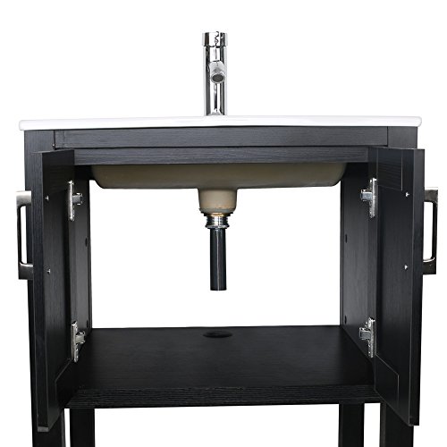 U-Eway Bathroom Vanity Sink Mirror Rechtangle Ceramic Sink Drop In With Overflow 24" Lx20 D Eco-Friendly Wood Black, With Chrome Faucet And Pop Up Drain Combo #TOP4