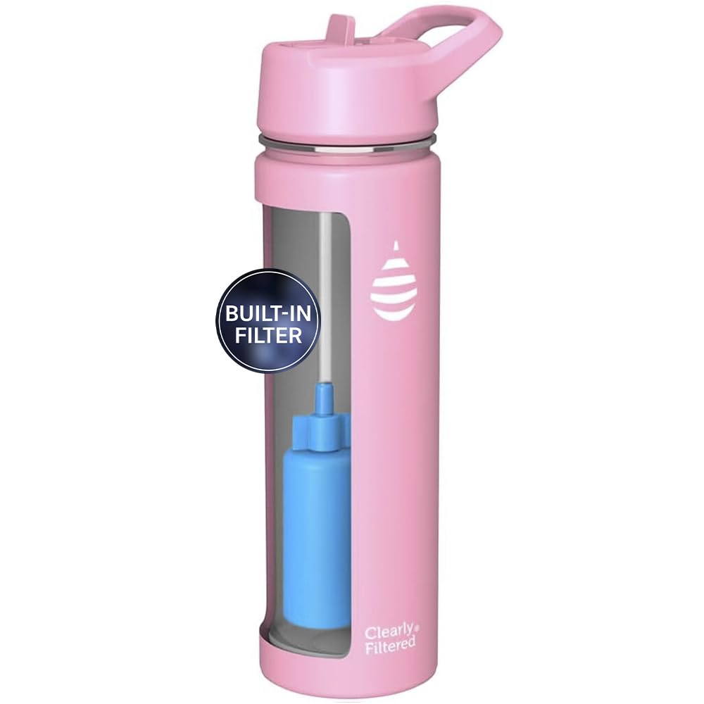 Clearly Filtered Water Bottle | Removes 220+ Contaminants, Double-Wall Insulated Stainless Steel, BPA/BPS Free, Phthalate Free, Filters Flouride Lead Chlorine (20oz, Bubble Gum)