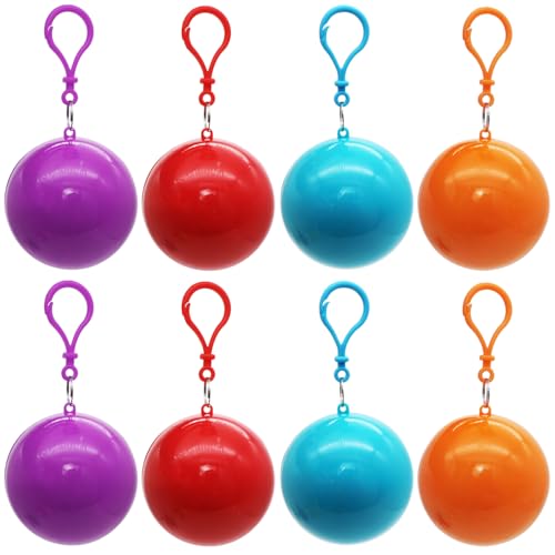 DUTWROY Portable Disposable Emergency Raincoat 8 Pack Waterproof Raincoats in Keychain Ball, Rain Ponchos with Hood for Traveling Camping Outdoor