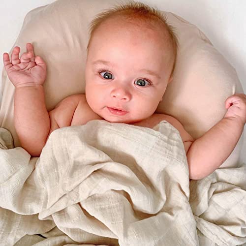 Lifetree Muslin Baby Swaddle Blankets, Baby Swaddling Neutral Receiving Blanket For Boys & Girls, 70% Bamboo & 30% Cotton, Large 47 X 47 Inches Rainbow & Fog Ivory #TOP2