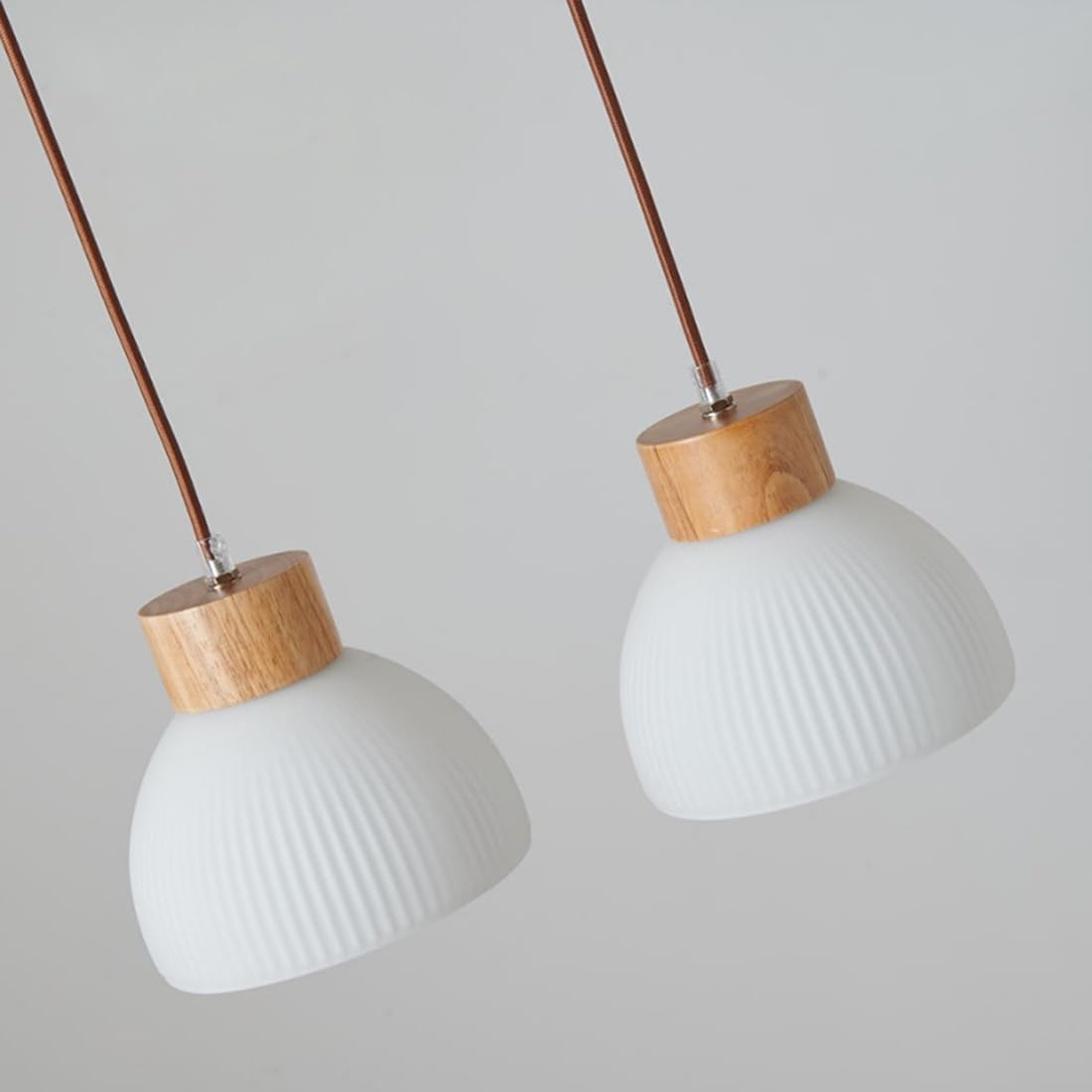 LED Pendelleuchte Holz Vintage Esszimmerlampe Modern Weißes Glas Schirm D55