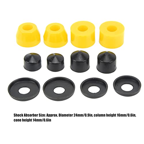 Tomotato Skateboard Buchsen Set, 12 teilige PU-Dämpfung 90A Skateboard Buchsen Ersatzteil Skateboard Buchsen Dämpfungsset für 4 Rad Skateboard, Double Rocker(Gelb)