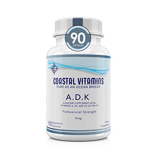 Coastal Vitamins ADK 90 Ct Vitamins A 5,000 iu D 5,000 iu and K2 (as MK-7) 500 mcg - Physician Formulated for Strong Bones, Heart, Eye and Immune Health - Non-GMO, Soy & Gluten Free Organic Ingredient
