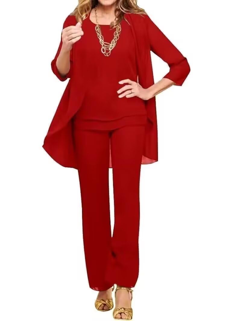 3 Pieces Chiffon Mother of The Bride Pant Suits for Wedding Formal Wedding Guest Outfits