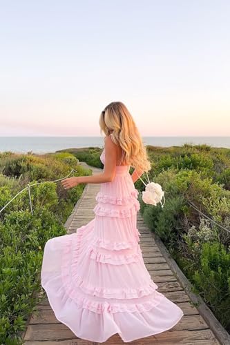 SEIM Women's Spaghetti Straps Ruffles Bridesmaid Dresses Long A Line Pleated Formal Evening Dress SE10572